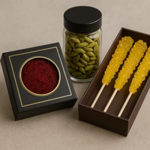 ارسال بسته هدیه عطر و طعم زعفران و هل