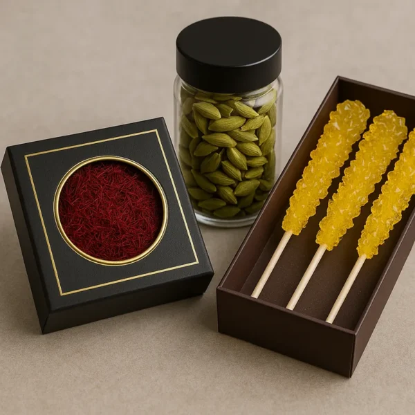 ارسال بسته هدیه عطر و طعم زعفران و هل